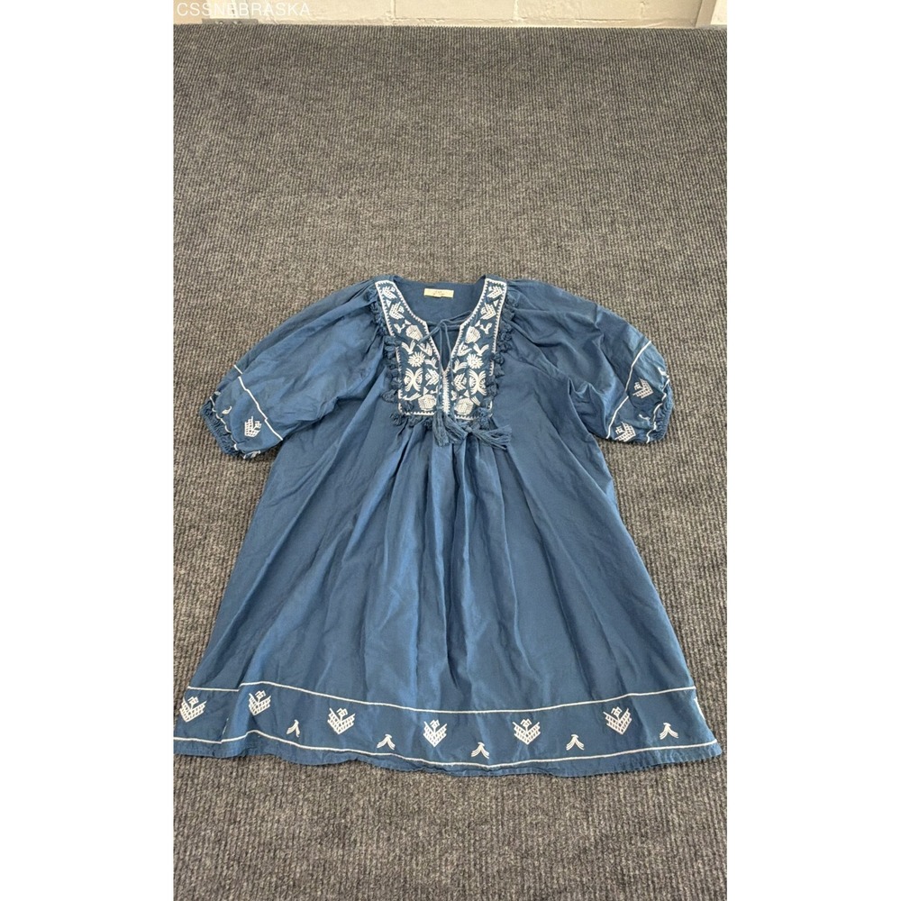 Chelsea & Violet Women's Blue Embroidered Tassel V-Neck‎ Tunic Blouse Sz S